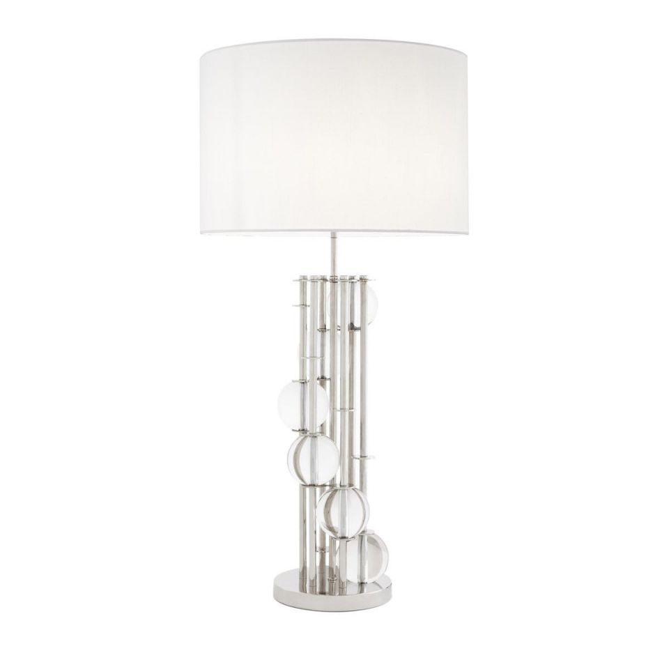 Lámpara de mesa Lorenzo niquelada de Eichholtz con pantalla blanca
